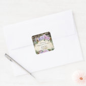 Rustiek betoverd bos Paarse bloemenquinceañera Vierkante Sticker (Envelop)