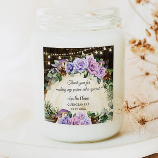 Rustiek betoverd bos Paarse bloemenquinceañera Vierkante Sticker