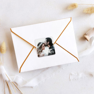 Rustiek Bewaar de datum Foto Bruiloft Favor Vierkante Sticker