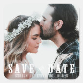 Rustiek Bewaar de datum Foto Bruiloft Favor Vierkante Sticker (Voorkant)