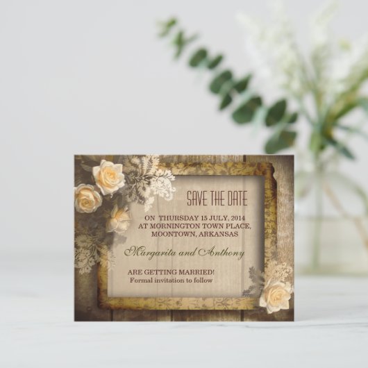  rustiek Bewaar de datum Post Cards Aankondigingskaart (Staand voorkant)