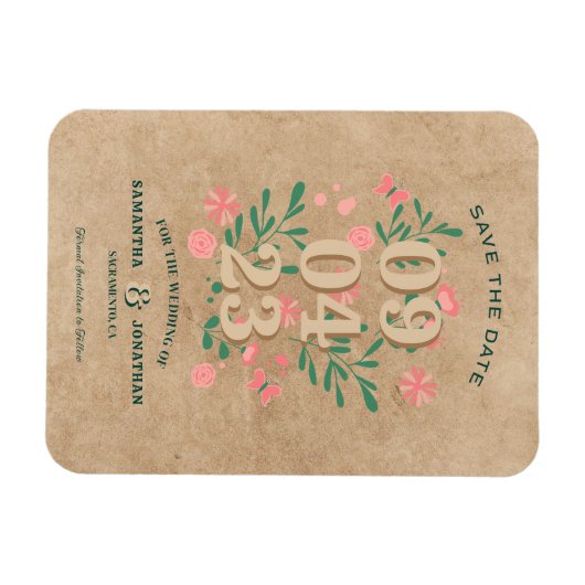 Rustiek Bewaar de datum zonder foto Unieke bruilof Magneet (Horizontaal)