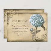  rustiek Bewaar de datumkaart met Blue Peony Save The Date (Voorkant / Achterkant)