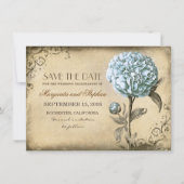  rustiek Bewaar de datumkaart met Blue Peony Save The Date (Voorkant)