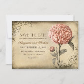  rustiek Bewaar de datumkaart met roze pioen Save The Date (Voorkant)