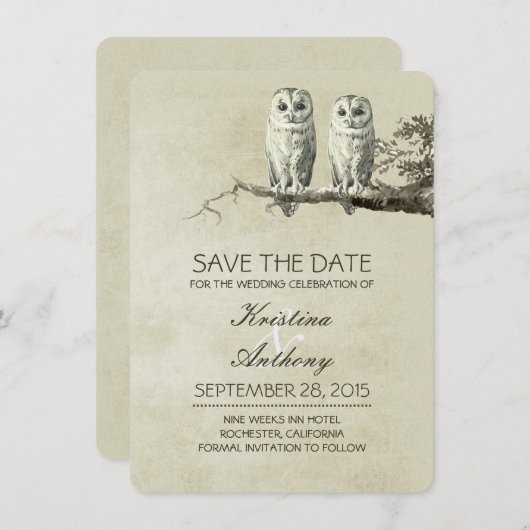 rustiek bewaar de datumkaarten met OWL paar Save The Date (Voorkant / Achterkant)