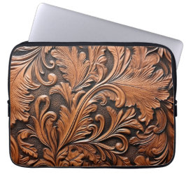 Rustiek bewerkt leer laptop sleeve