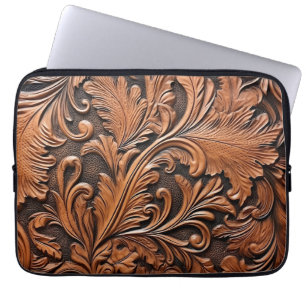 Rustiek bewerkt leer laptop sleeve