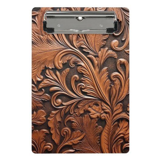 Rustiek bewerkt leer mini klembord (Voorkant)