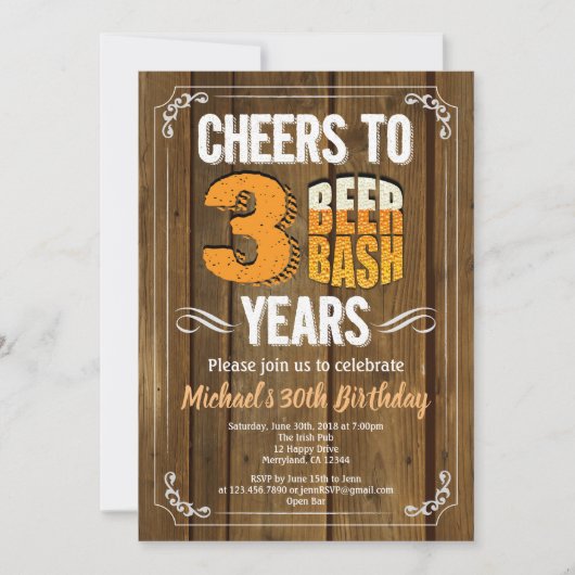 Rustiek bier 30e verjaardag dorstig dertig hout kaart (Voorkant)