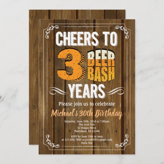 Rustiek bier 30e verjaardag dorstig dertig hout kaart (Voorkant / Achterkant)