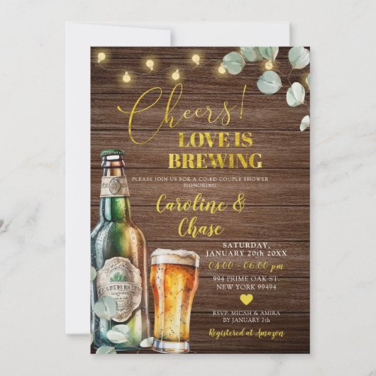 Rustiek Bier Liefde Is Brouwen Paar Douche Kaart (Voorkant)