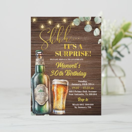 Rustiek Bier Verrassing Volwassen Verjaardagsfeest Kaart (Staand voorkant)