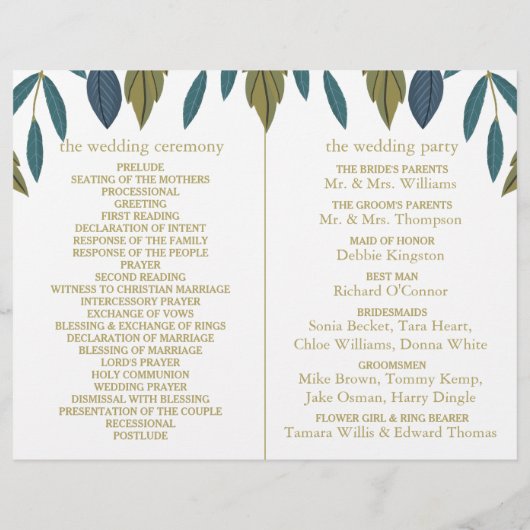 Rustiek Blad Bloemen Bruiloft Bi-Fold Programma (Achterkant)