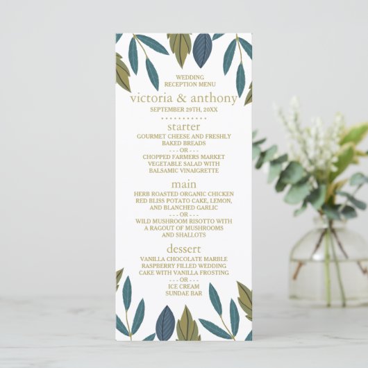 Rustiek Blad Bloemen Bruiloft Menu (Staand voorkant)