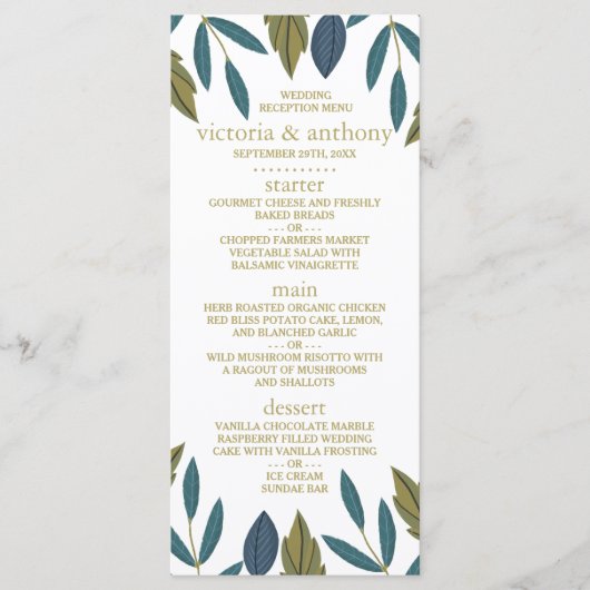 Rustiek Blad Bloemen Bruiloft Menu (Voorkant)