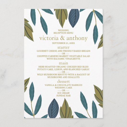 Rustiek Blad Bloemen Bruiloft Menu (Voorkant)