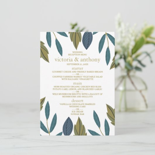 Rustiek Blad Bloemen Bruiloft Menu (Staand voorkant)