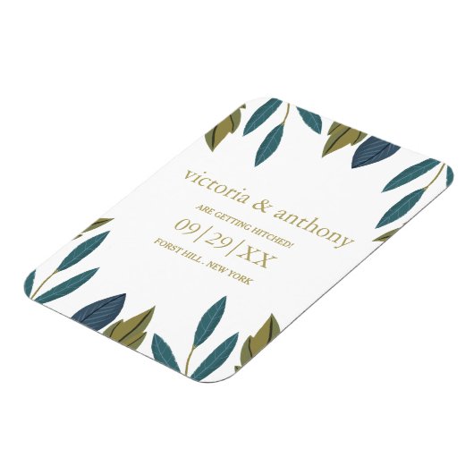 Rustiek blad bloemenbruiloft Bewaar de datum Magneet (Linkerzijde)