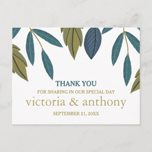 Rustiek blad bloemenbruiloft dank u briefkaart (Voorkant)
