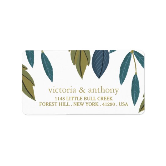 Rustiek blad bloemenbruiloft etiket (Voorkant)