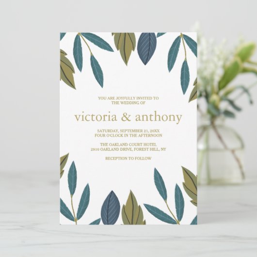 Rustiek blad bloemenbruiloft kaart (Staand voorkant)