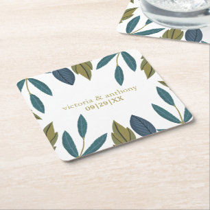 Rustiek blad bloemenbruiloft kartonnen onderzetters