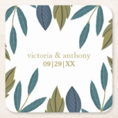 Rustiek blad bloemenbruiloft kartonnen onderzetters (Voorkant)