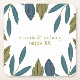 Rustiek blad bloemenbruiloft kartonnen onderzetters