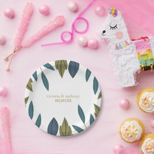 Rustiek blad bloemenbruiloft papieren bordje (Feest)