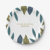 Rustiek blad bloemenbruiloft papieren bordje (Voorkant)