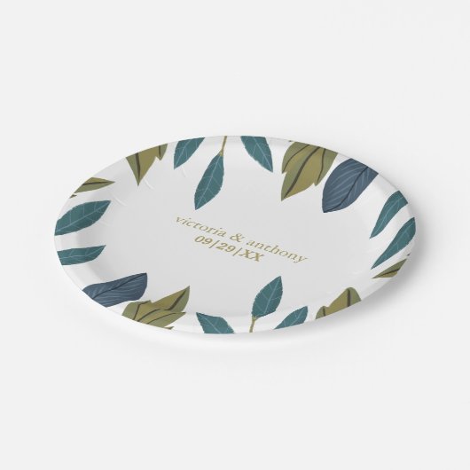 Rustiek blad bloemenbruiloft papieren bordje (Gekanteld)