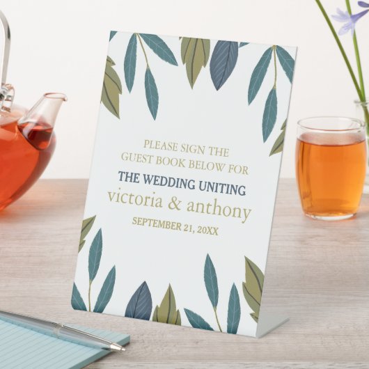 Rustiek blad bloemenbruiloft reclamebord met voetstuk (Insitu)