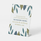 Rustiek blad bloemenbruiloft reclamebord met voetstuk (Voorkant)