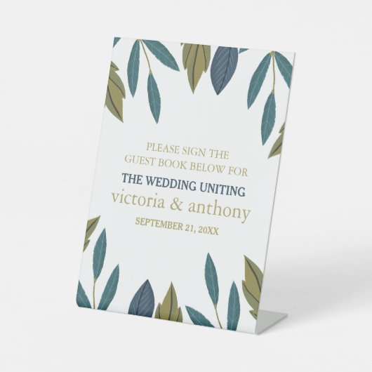 Rustiek blad bloemenbruiloft reclamebord met voetstuk (Voorkant)