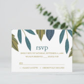 Rustiek blad bloemenbruiloft RSVP kaartje (Staand voorkant)