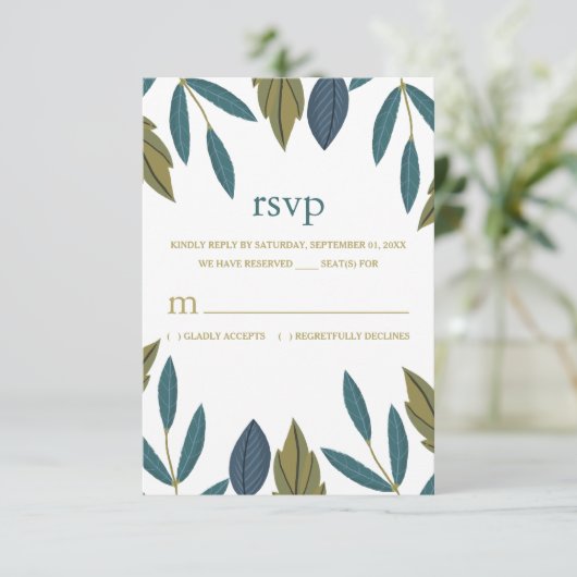 Rustiek blad bloemenbruiloft RSVP kaartje (Staand voorkant)