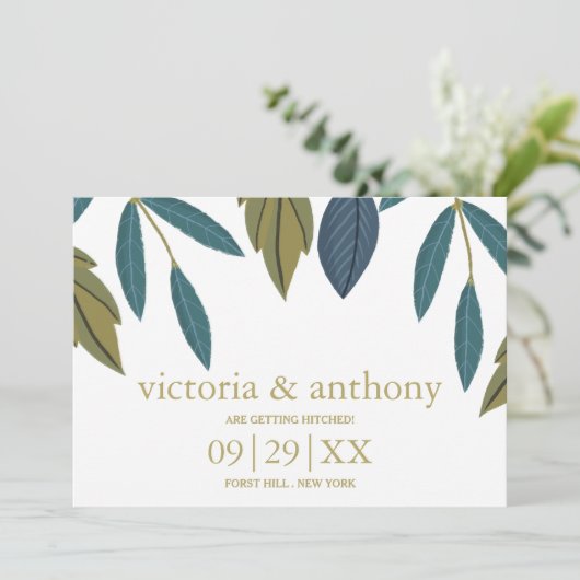 Rustiek blad bloemenbruiloft save the date (Staand voorkant)