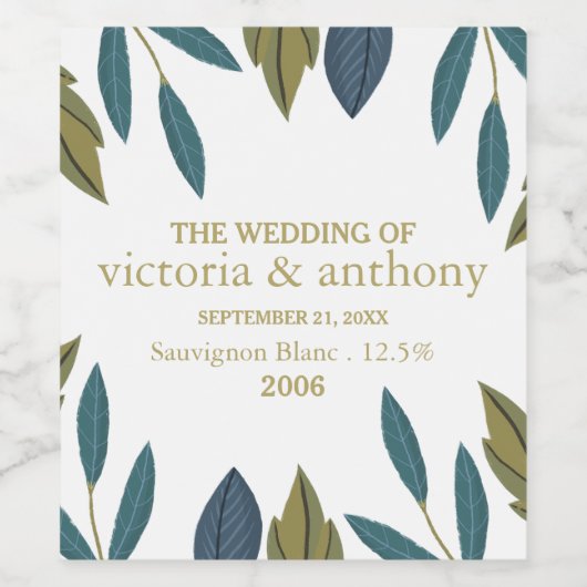 Rustiek blad bloemenbruiloft wijn etiket (Enkel label)