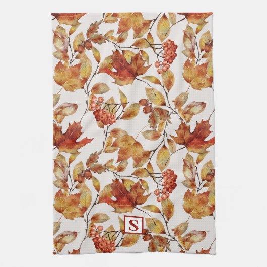 Rustiek blad herfst monogram theedoek (Verticaal)
