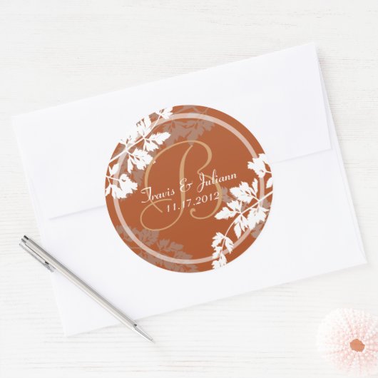 Rustiek blad Monogram Ronde Sticker (Envelop)