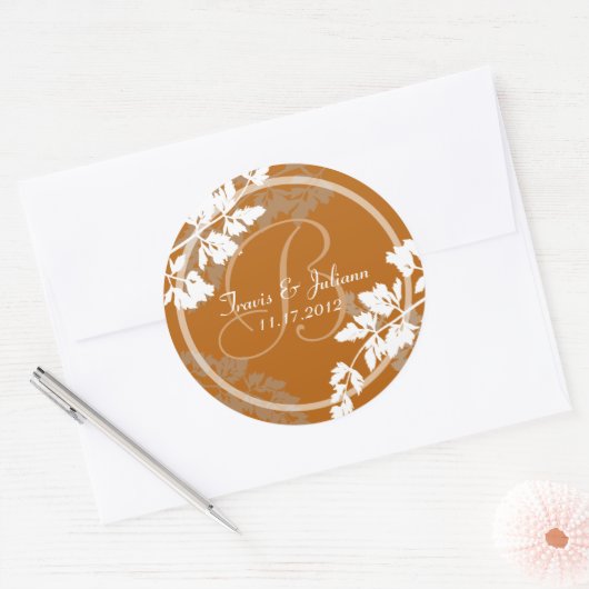 Rustiek blad Monogram Ronde Sticker (Envelop)