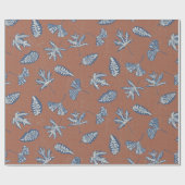 Rustiek blad silhouetten inpakpapier - Navy (Vlak)