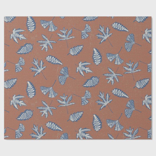 Rustiek blad silhouetten inpakpapier - Navy (Vlak)