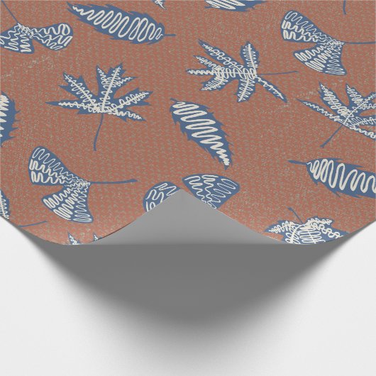 Rustiek blad silhouetten inpakpapier - Navy (Hoek)