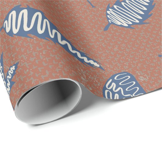 Rustiek blad silhouetten inpakpapier - Navy (Rol Hoek)