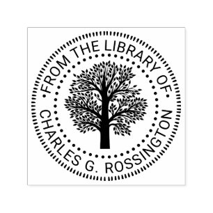 Rustiek Bladderachtige Stamboom Rand Bibliotheek B Zelfinktende Stempel