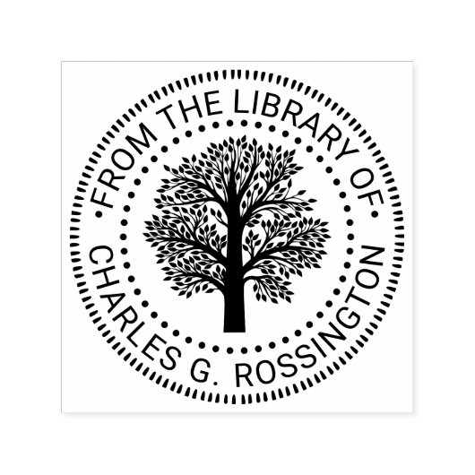 Rustiek Bladderachtige Stamboom Rand Bibliotheek B Zelfinktende Stempel (Design)
