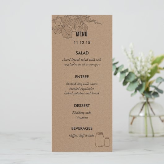 rustiek | Bladeren van Masonjar | Wedding Menu Rac (Staand voorkant)