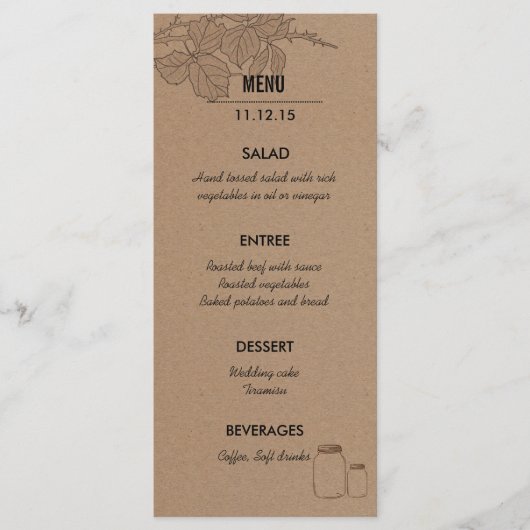 rustiek | Bladeren van Masonjar | Wedding Menu Rac (Voorkant)